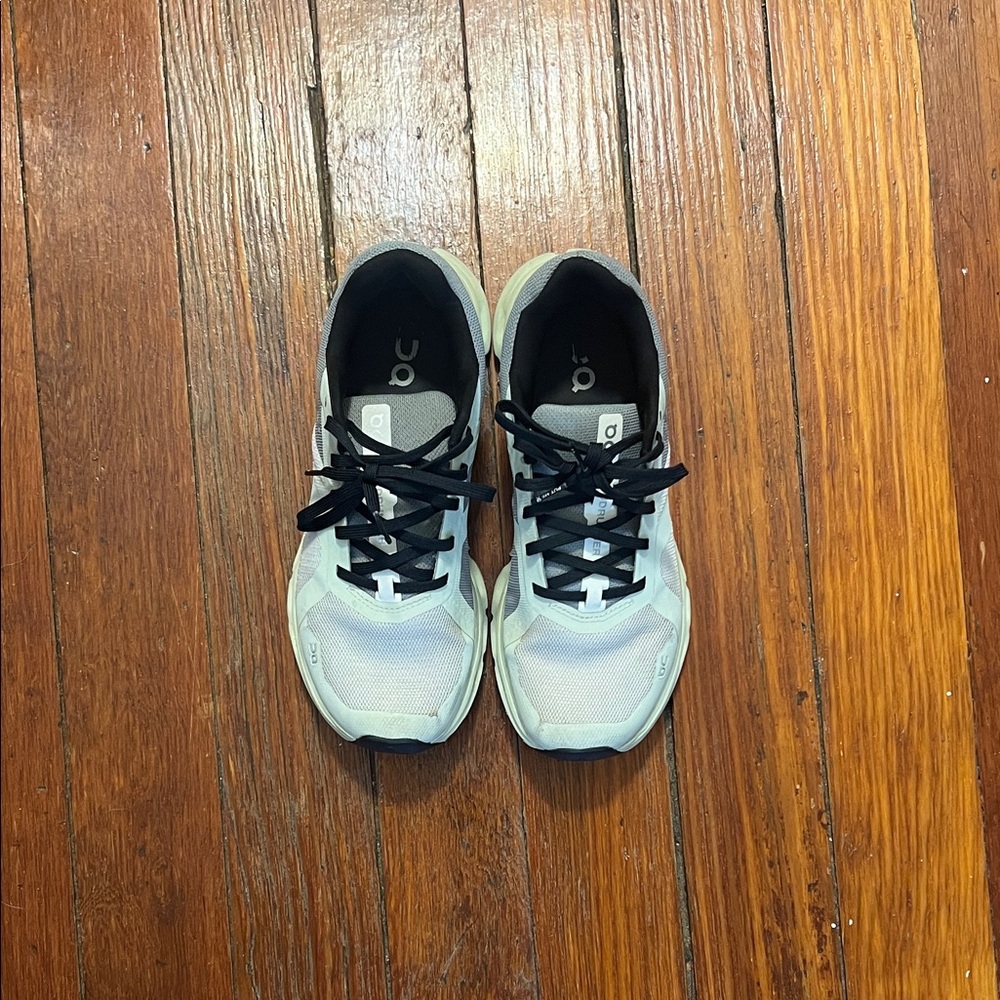 On Running Shoes with Black and White Design